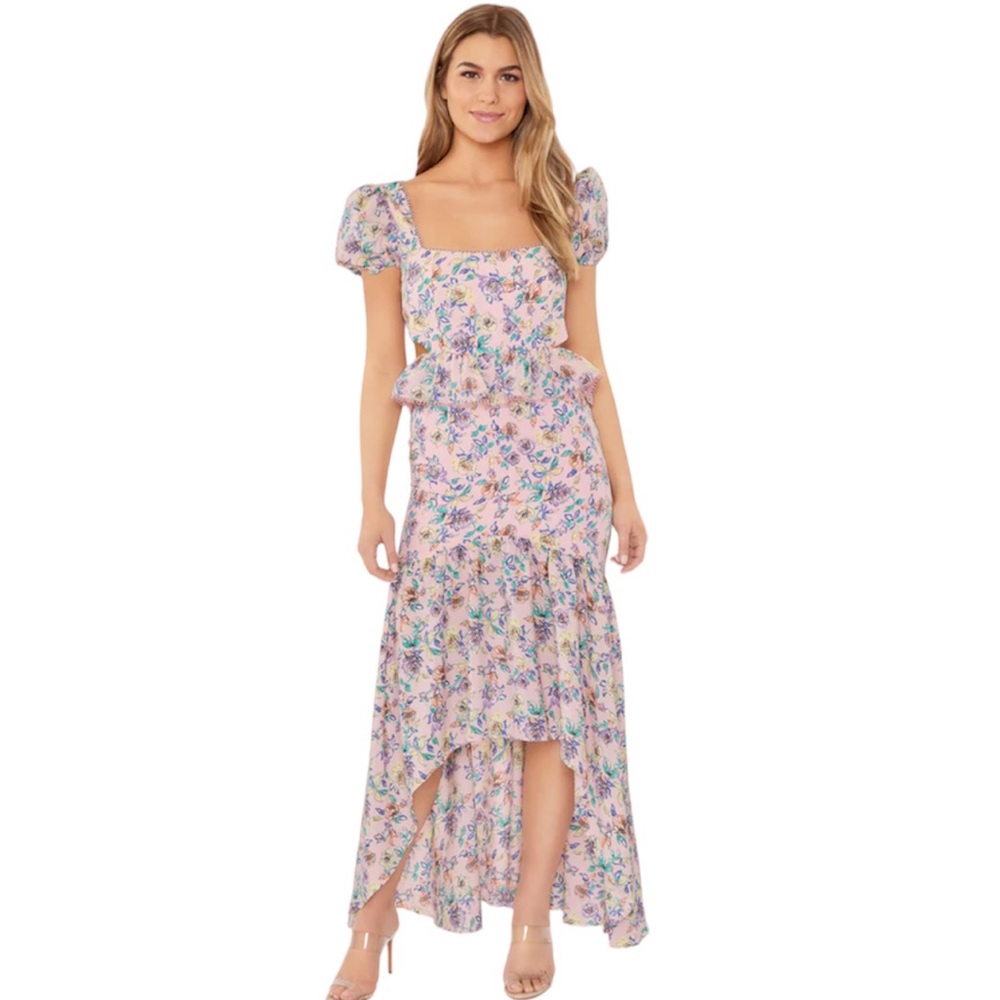 Likely Floral Maxi Dress in Pink and Blue